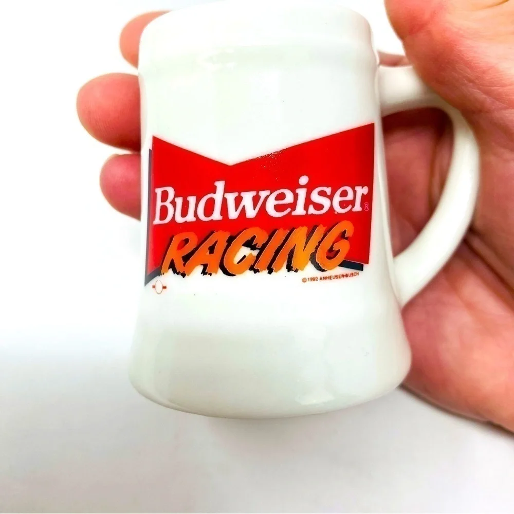 Set Of 2 1992 Budweiser Racing Shot Glasses 2oz